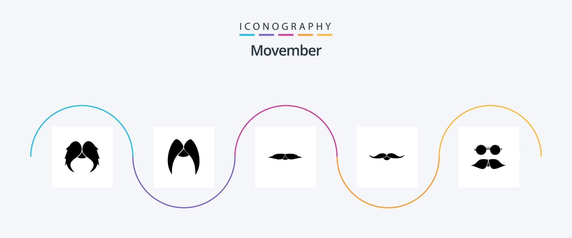 movember Glyphe 5 Symbol Pack einschließlich . Brille. vektor