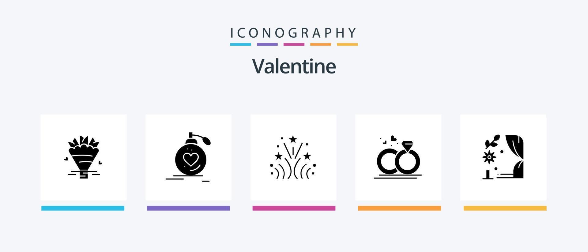 valentine glyf 5 ikon packa Inklusive bröllop. fyrverkeri. kärlek. brand. alla hjärtans dag. kreativ ikoner design vektor