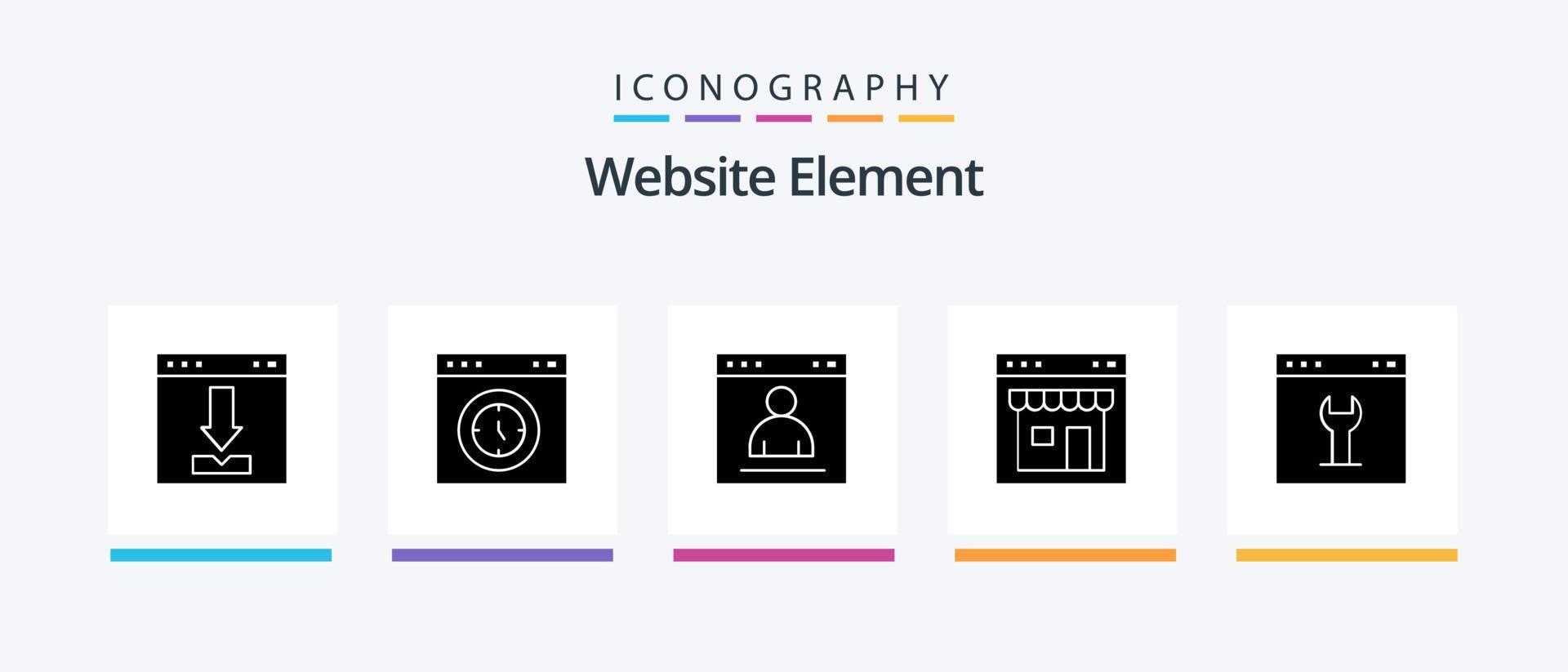 Webseite Element Glyphe 5 Symbol Pack einschließlich online. Browser. Tachometer. Profil. Anmeldung. kreativ Symbole Design vektor