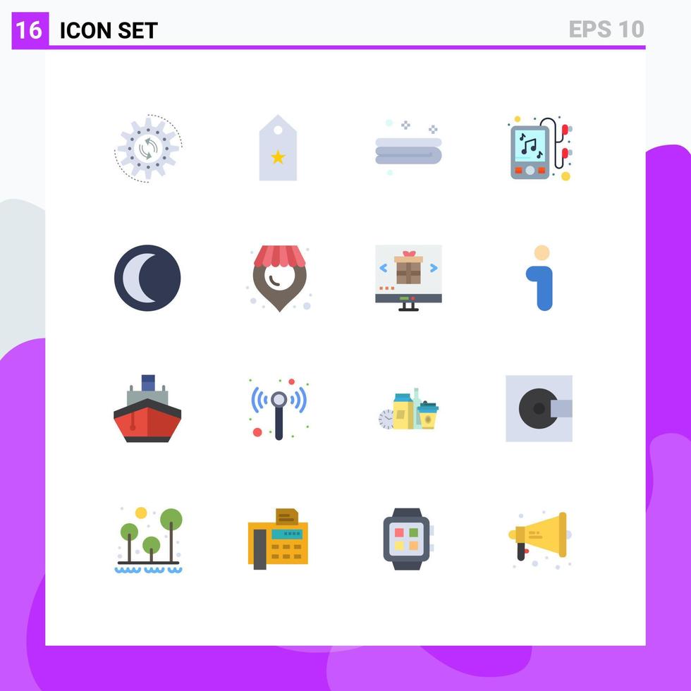 modern uppsättning av 16 platt färger pictograph av natur musik stjärna hörlurar handduk redigerbar packa av kreativ vektor design element