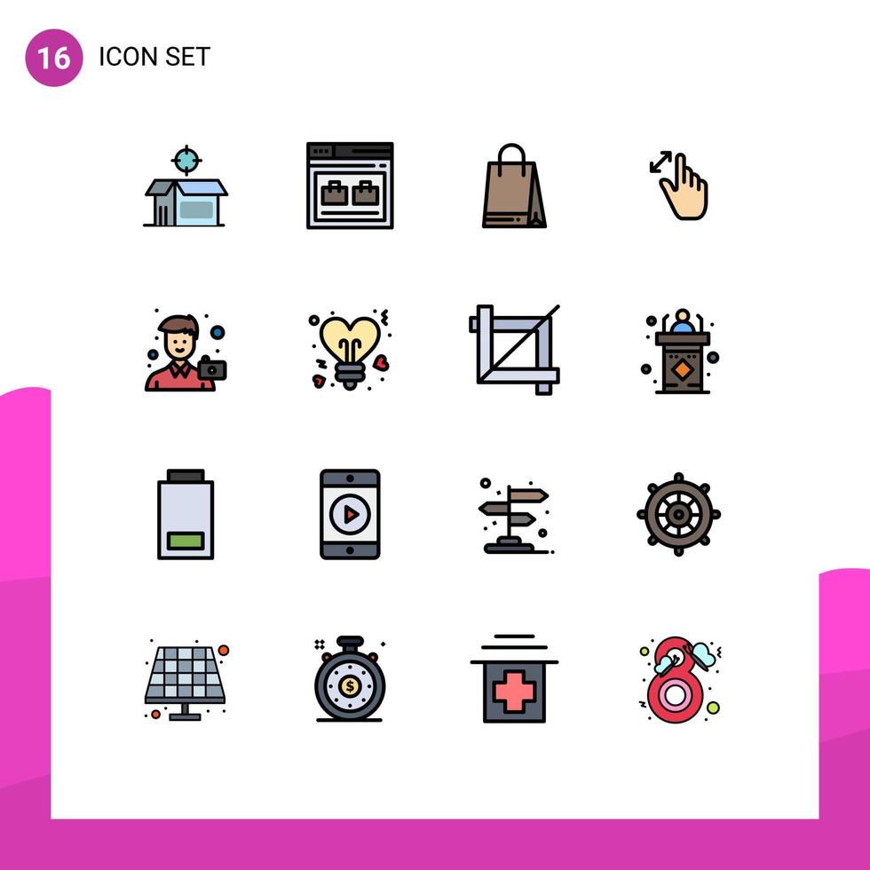 grupp av 16 platt Färg fylld rader tecken och symboler för kamera förstoring väska gränssnitt bygga ut redigerbar kreativ vektor design element