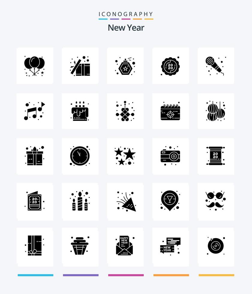 kreativ ny år 25 glyf fast svart ikon packa sådan som mikrofon. audio. flaska. år. ny vektor