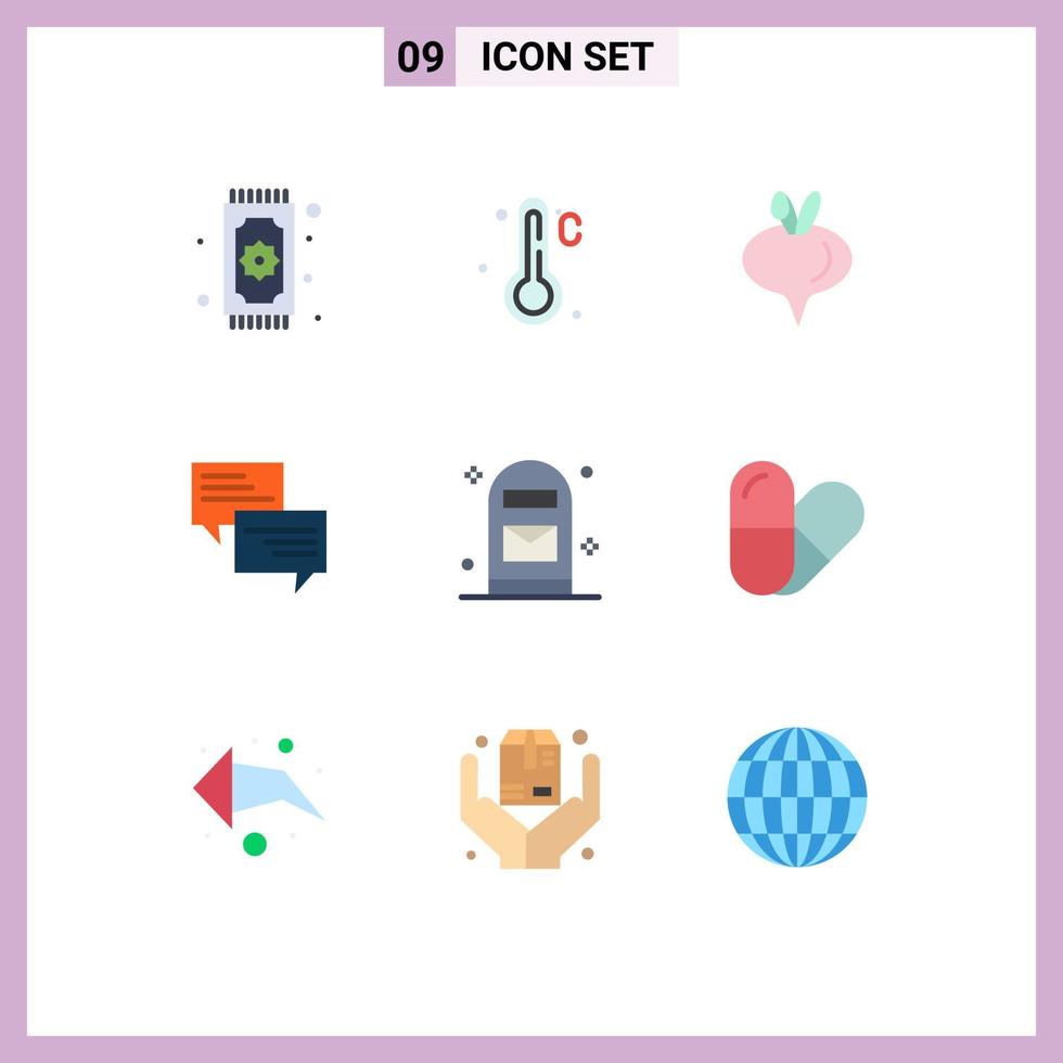 9 användare gränssnitt platt Färg packa av modern tecken och symboler av brev chatt mat bubbla meddelande redigerbar vektor design element