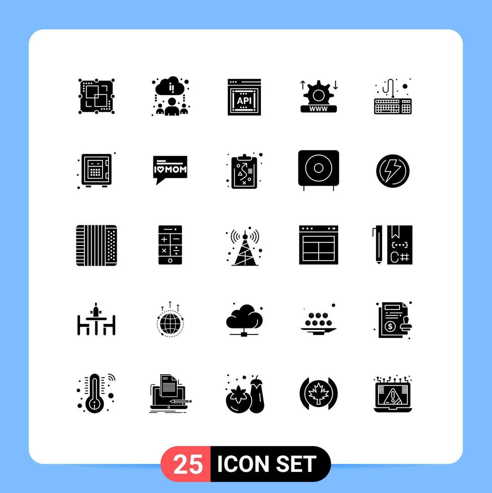 25 universell fast glyfer uppsättning för webb och mobil tillämpningar tangentbord dator api begrepp miljö säkerhet redigerbar vektor design element