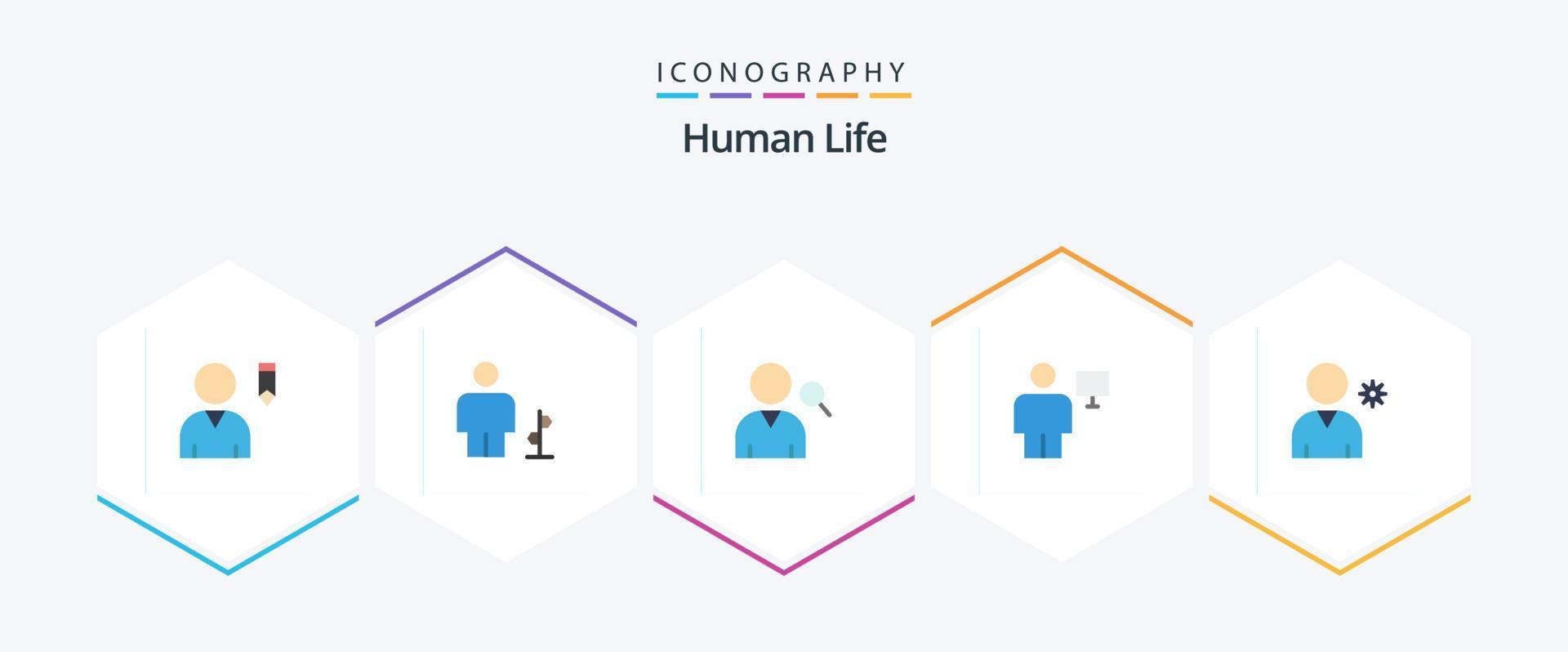 mänsklig 25 platt ikon packa Inklusive profil. skärm. anställd. mänsklig. kropp vektor