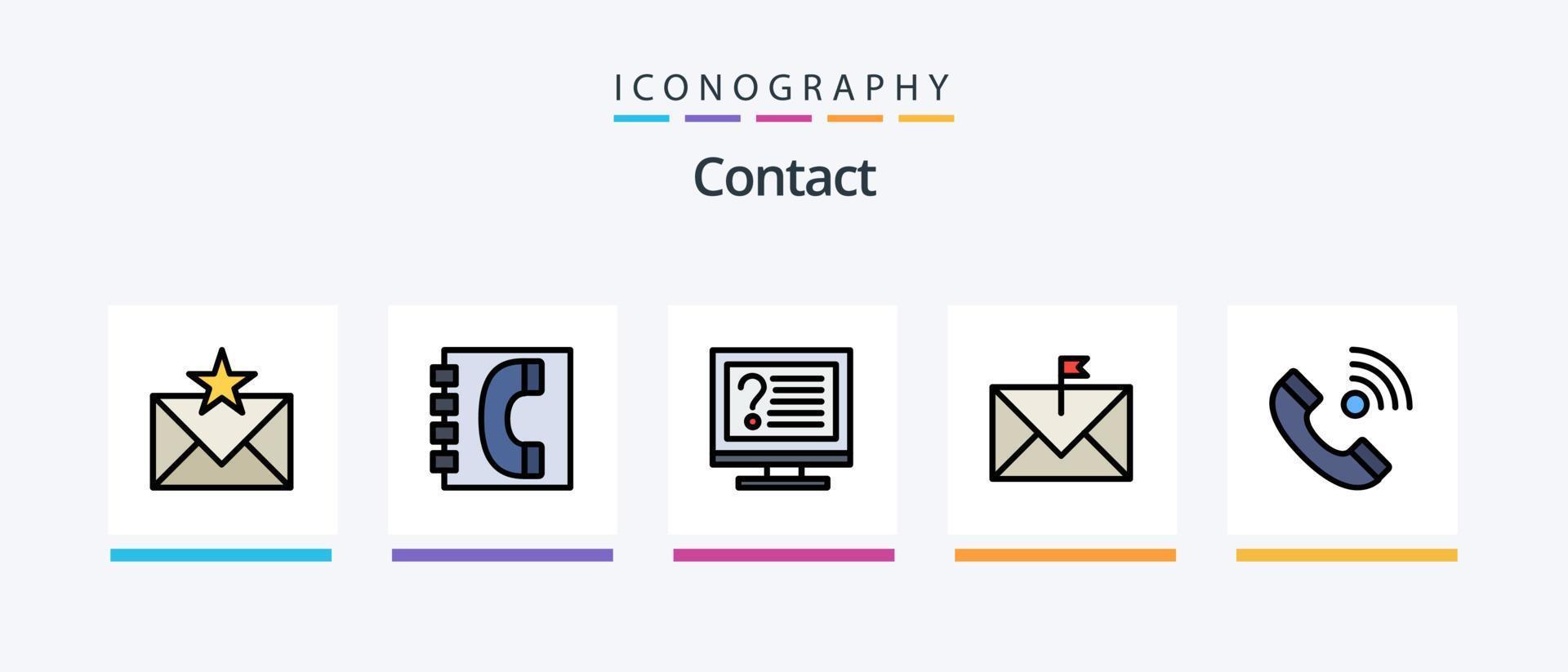 Kontakt Linie gefüllt 5 Symbol Pack einschließlich Kontakt uns. Kommunikation. Email. Globus. Kontakt uns. kreativ Symbole Design vektor