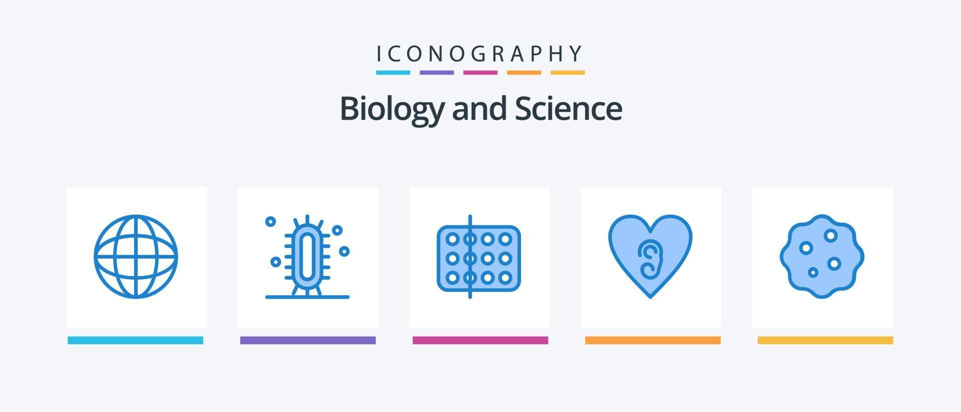 biologi blå 5 ikon packa Inklusive kärlek. öra. vetenskap. prov. medicinsk. kreativ ikoner design vektor