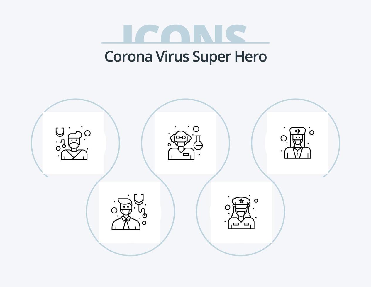 korona virus super hjälte linje ikon packa 5 ikon design. läkare. manlig. manlig. hälsa. skydd vektor