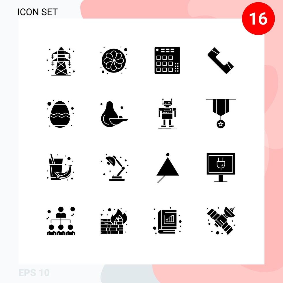 modern uppsättning av 16 fast glyfer pictograph av påsk telefon audio Kontakt mixer redigerbar vektor design element