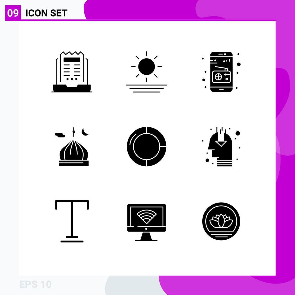 9 kreativ Symbole modern Zeichen und Symbole von Diagramm beten Kommunikation Mond Masjid editierbar Vektor Design Elemente