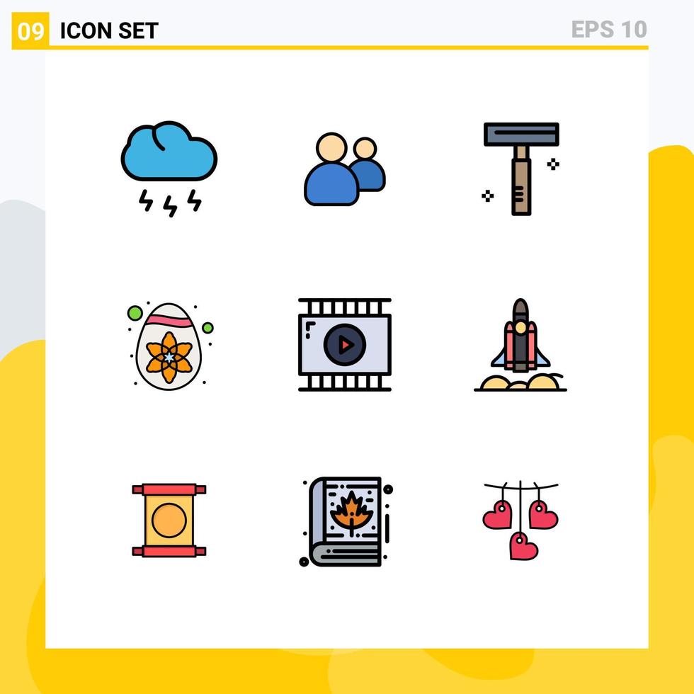 modern einstellen von 9 gefüllte Linie eben Farben und Symbole eine solche wie Video App Film Bearbeitung Schönheit Ei Dekoration editierbar Vektor Design Elemente