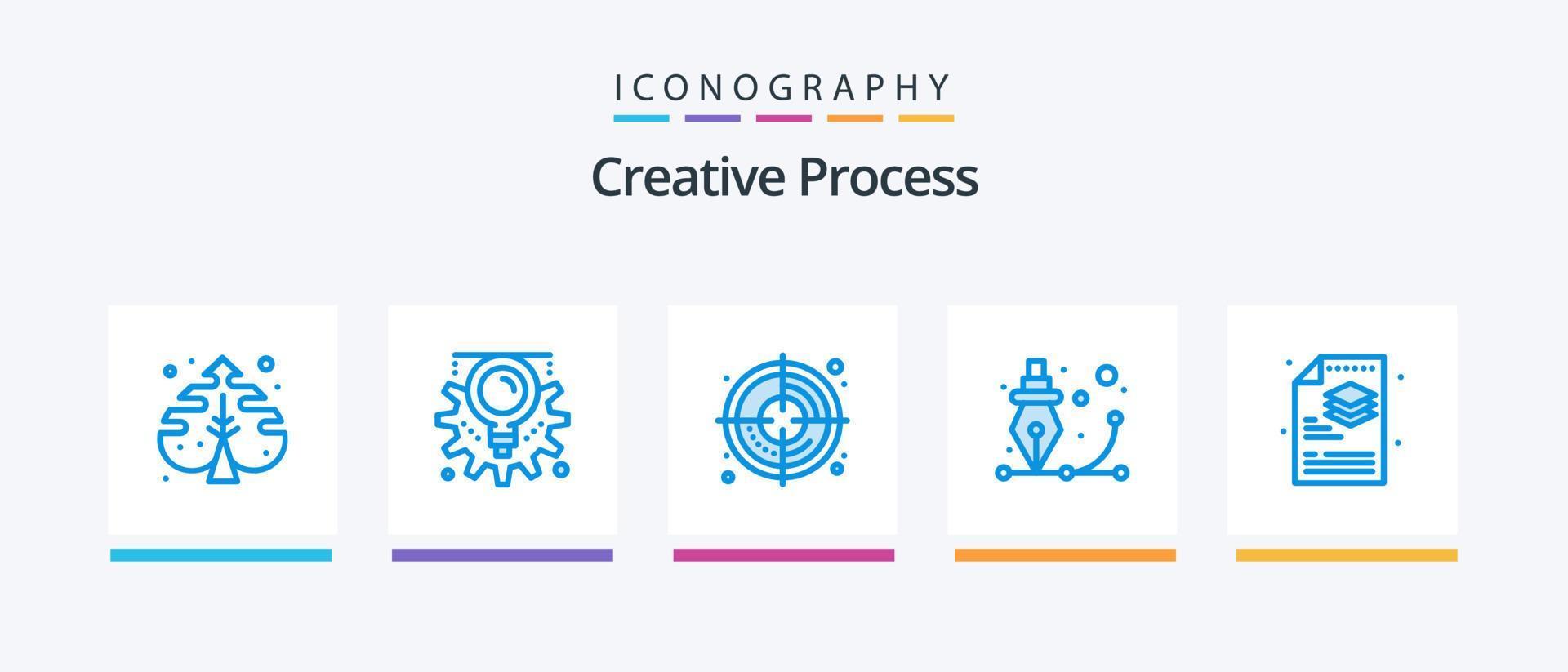 kreativ Prozess Blau 5 Symbol Pack einschließlich Verfahren. Verfahren. Ziel. Stift. Design. kreativ Symbole Design vektor