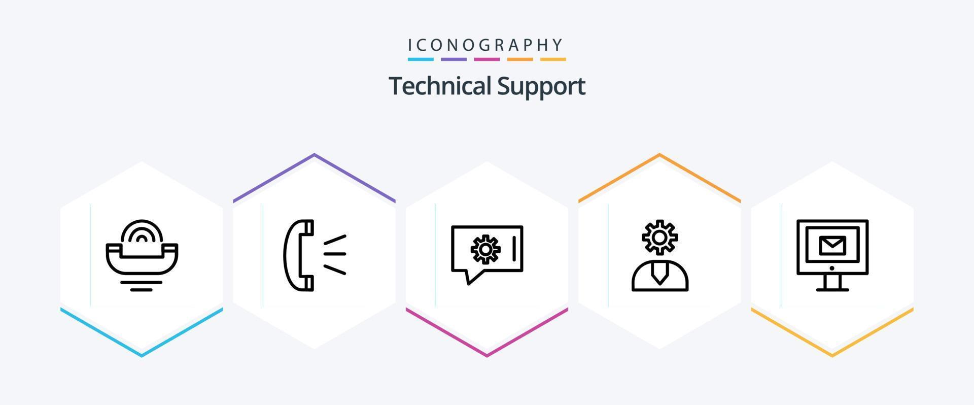 teknisk Stöd 25 linje ikon packa Inklusive dator. service. kund Stöd. hjälp. ring upp vektor
