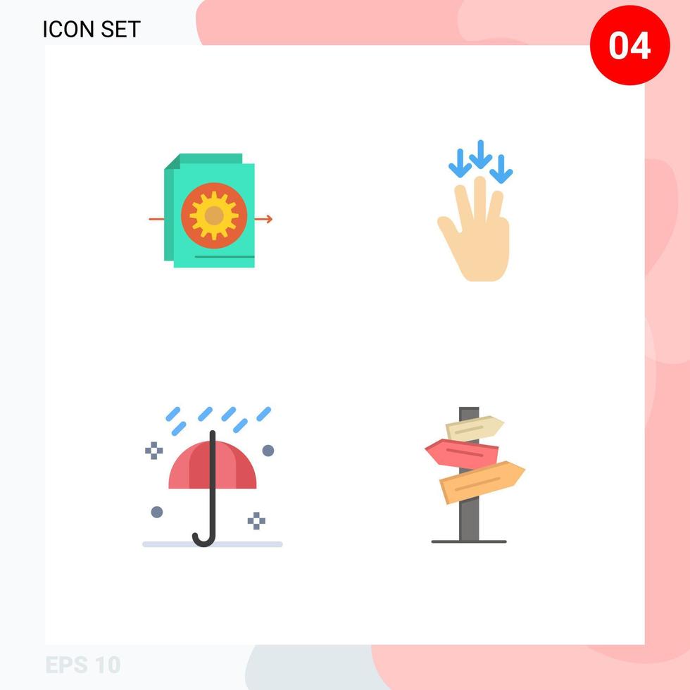användare gränssnitt packa av 4 grundläggande platt ikoner av dokumentera regn inställningar pil paraply redigerbar vektor design element