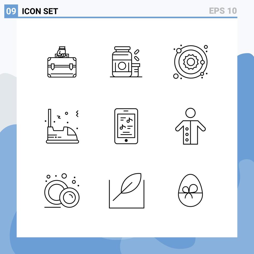 uppsättning av 9 modern ui ikoner symboler tecken för underhållning resa tillägg bil Sol redigerbar vektor design element
