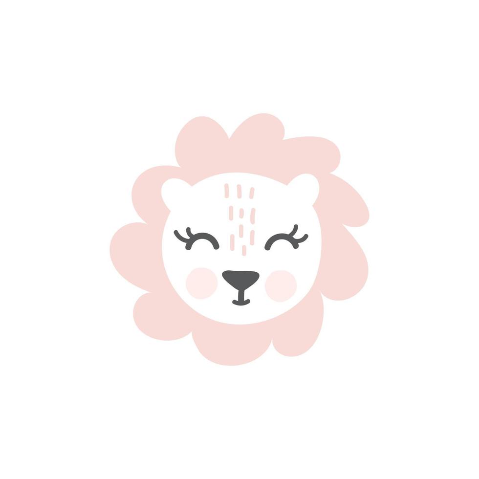 rosa lejoninna handritad illustration vektor i doodle stil. söt lejoninna huvud. barn, nordisk baby design för kort, affisch, plantskola väggkonst, kläder. skandinavisk stil.