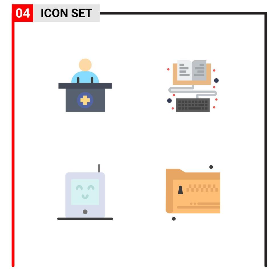 uppsättning av 4 vektor platt ikoner på rutnät för sjukhus övervaka medicinsk utnämning utbildning mapp redigerbar vektor design element