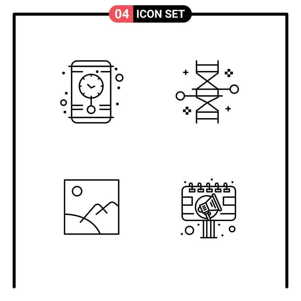 redigerbar vektor linje packa av 4 enkel fylld linje platt färger av klocka Galleri kromosom genetisk modifiering Sol redigerbar vektor design element