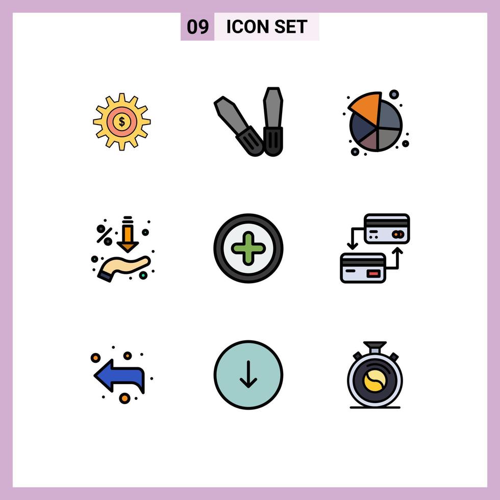 universell ikon symboler grupp av 9 modern fylld linje platt färger av ui grundläggande paj erbjudande försäljning redigerbar vektor design element