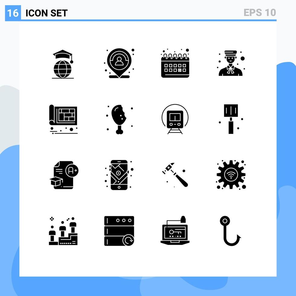 16 användare gränssnitt fast glyf packa av modern tecken och symboler av professionell pojke person klocka rutin- redigerbar vektor design element