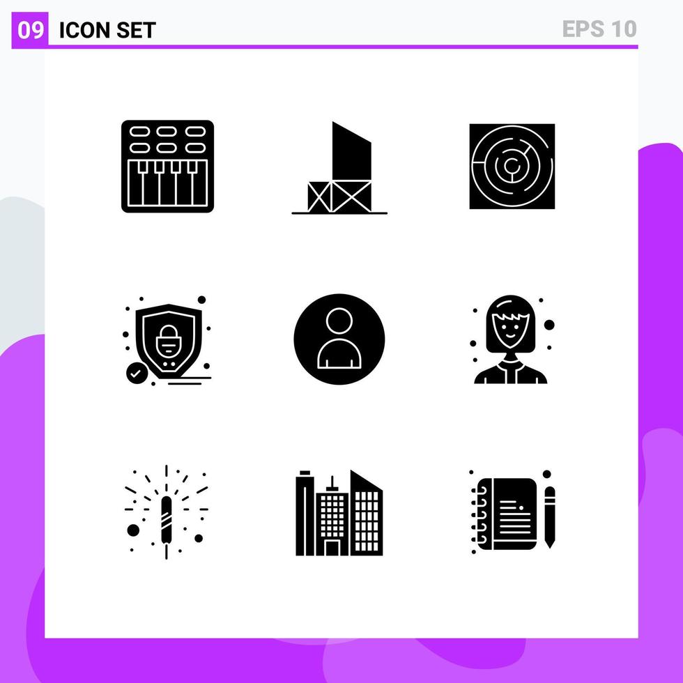 editierbar Vektor Linie Pack von 9 einfach solide Glyphen von Mensch Sicherheit Sicherheit Schutz Ziel editierbar Vektor Design Elemente