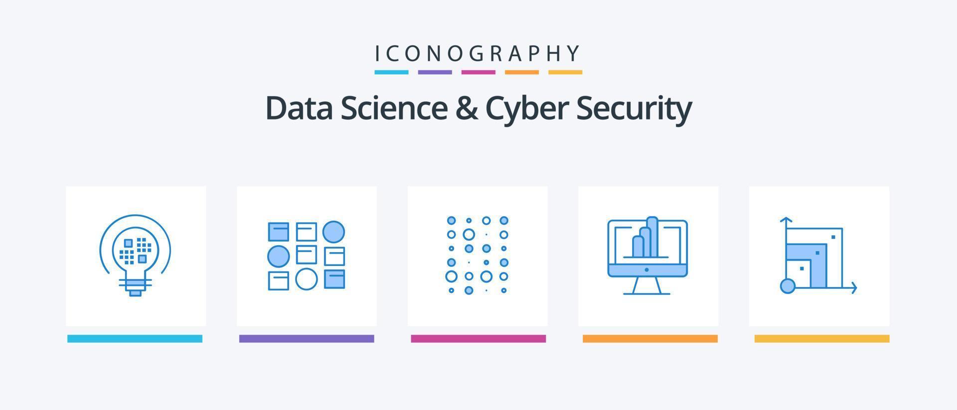 Daten Wissenschaft und Cyber Sicherheit Blau 5 Symbol Pack einschließlich System. Graph. unstrukturieren. scharf. Computer. kreativ Symbole Design vektor