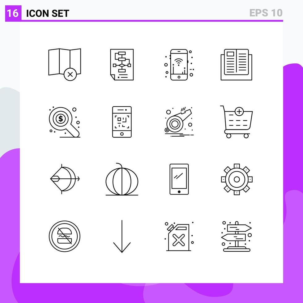 modern uppsättning av 16 konturer och symboler sådan som marknadsföra inlärning mobil kunskap e redigerbar vektor design element
