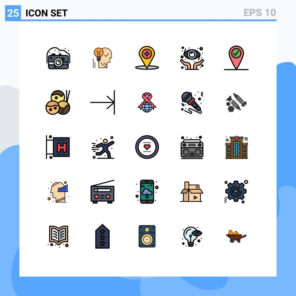 Pack von 25 modern gefüllt Linie eben Farben Zeichen und Symbole zum Netz drucken Medien eine solche wie Auge Gesundheit Ort Verstand Navigation Karte editierbar Vektor Design Elemente