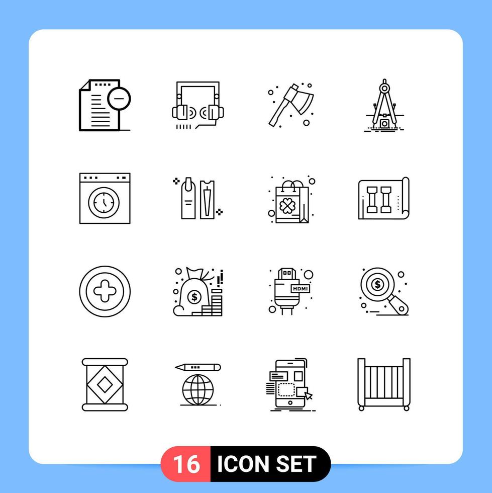 Gruppe von 16 Umrisse Zeichen und Symbole zum Browser Raffinesse Axt Produkt Design editierbar Vektor Design Elemente
