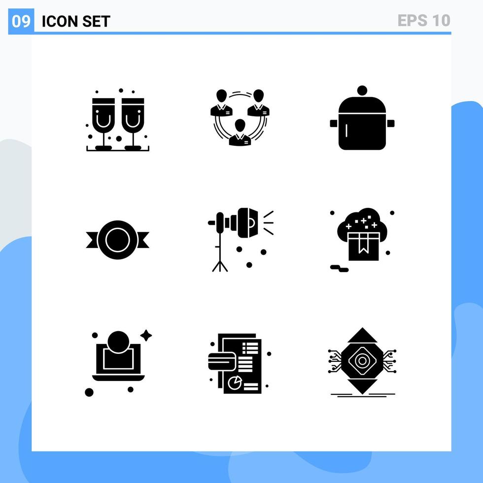 universell ikon symboler grupp av 9 modern fast glyfer av klistermärke märka social köksutrustning mat redigerbar vektor design element