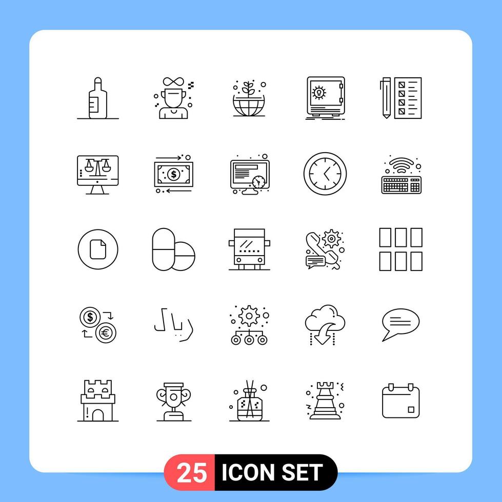 universell ikon symboler grupp av 25 modern rader av utveckla företag växt kassaskåp säker redigerbar vektor design element