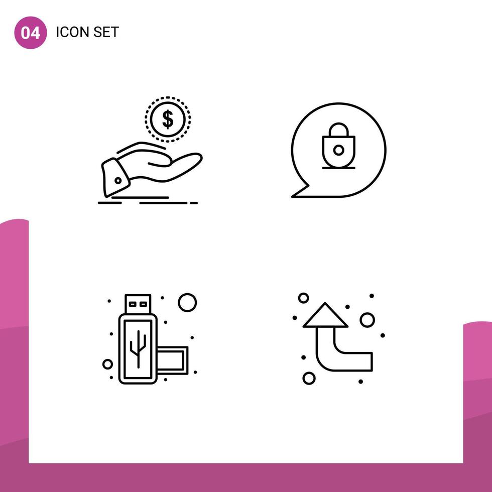 användare gränssnitt packa av 4 grundläggande fylld linje platt färger av hjälp hamn finansiera låsa pilar redigerbar vektor design element