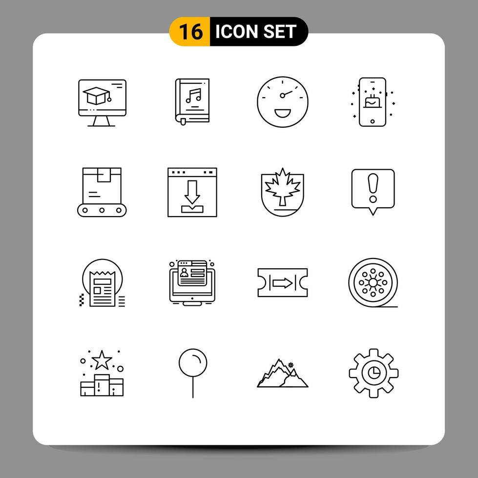 16 kreativ ikoner modern tecken och symboler av logistik leverans video kaka födelsedag redigerbar vektor design element