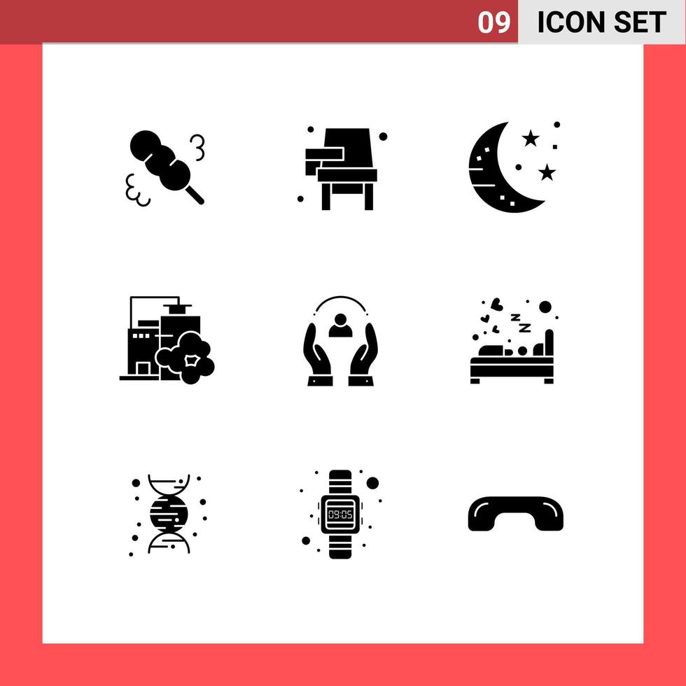uppsättning av 9 modern ui ikoner symboler tecken för omtänksam förorening bar landskap fabrik redigerbar vektor design element