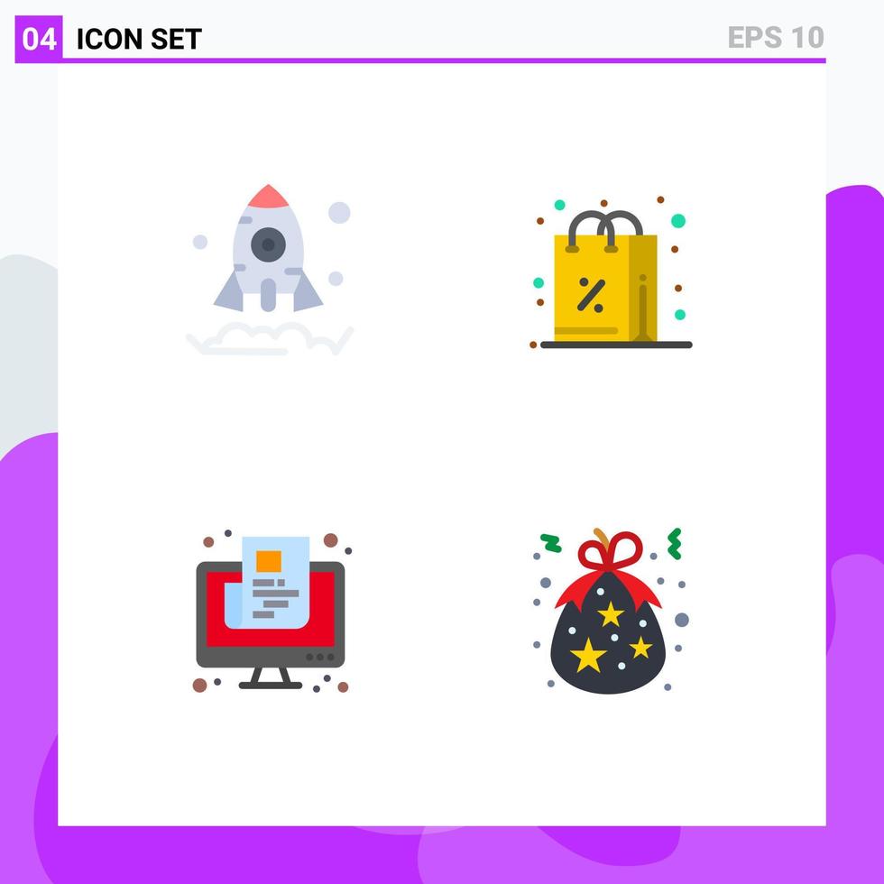 grupp av 4 platt ikoner tecken och symboler för företag papper rabatt handla skärm redigerbar vektor design element