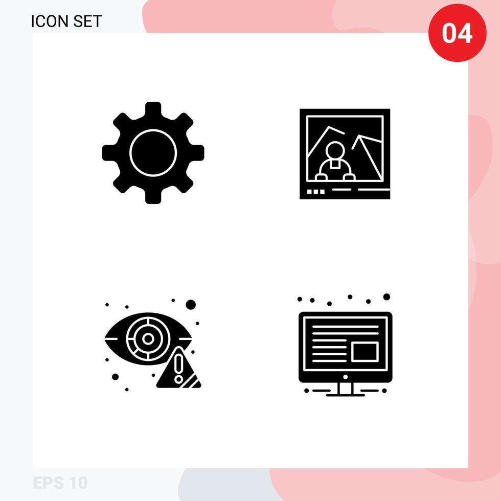 Piktogramm einstellen von 4 einfach solide Glyphen von Basic Cyber Rahmen Wahrzeichen Auge editierbar Vektor Design Elemente