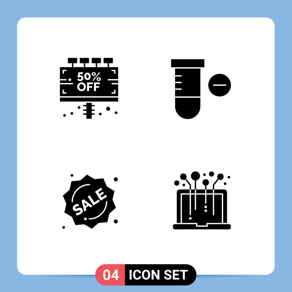 4 universell fast glyfer uppsättning för webb och mobil tillämpningar tecken märka rabatt vetenskap handla redigerbar vektor design element