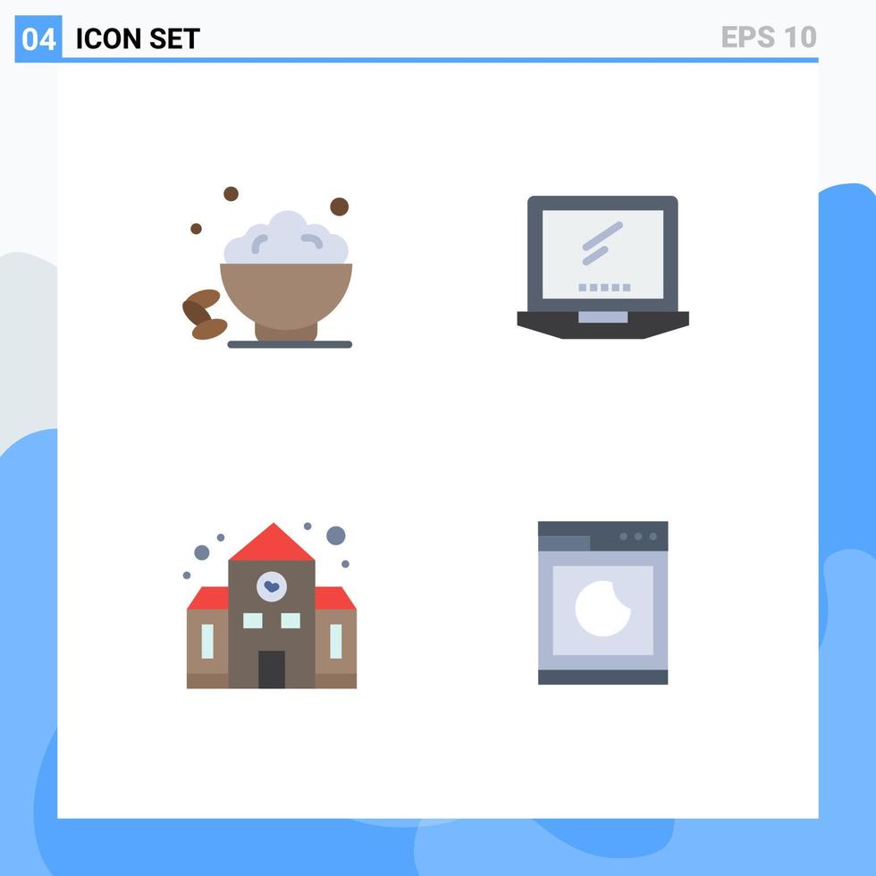 mobil gränssnitt platt ikon uppsättning av 4 piktogram av maträtt bärbar dator snabb övervaka utbildning redigerbar vektor design element