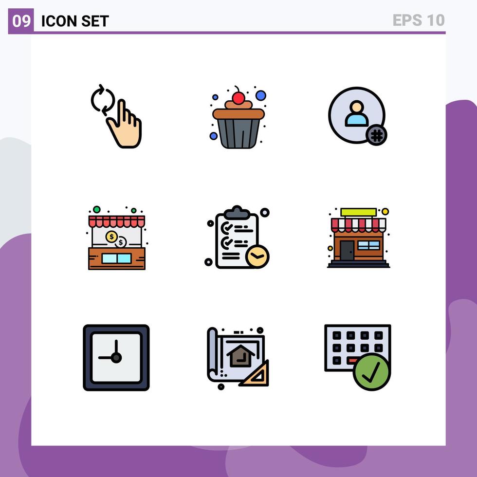 modern uppsättning av 9 fylld linje platt färger och symboler sådan som Urklipp pengar hash märka affär köpa redigerbar vektor design element
