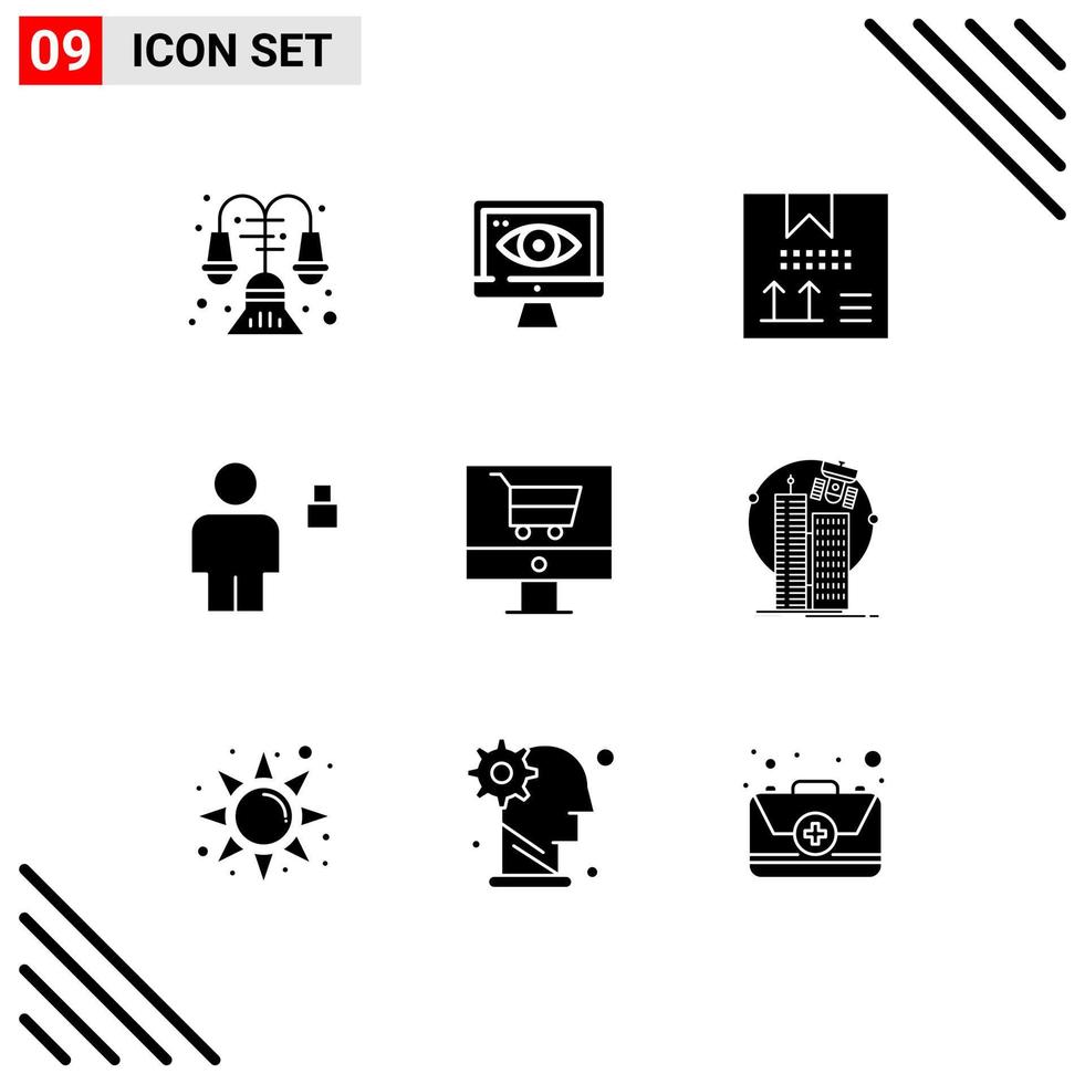 9 användare gränssnitt fast glyf packa av modern tecken och symboler av vagn låst kodning mänsklig avatar redigerbar vektor design element