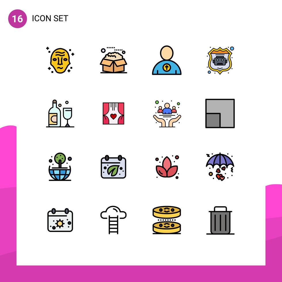 16 Universal- eben Farbe gefüllt Linie Zeichen Symbole von Glas Netz Pakete Roboter Datenbank Benutzer editierbar kreativ Vektor Design Elemente