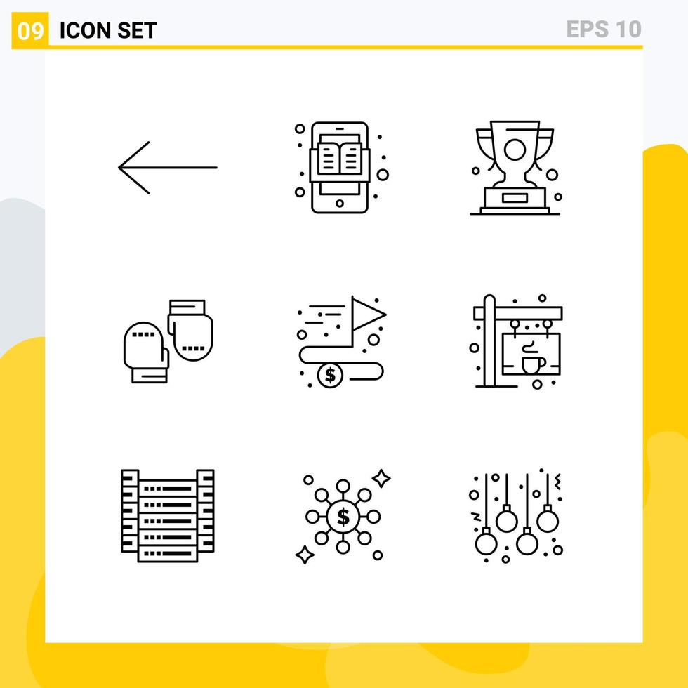 uppsättning av 9 modern ui ikoner symboler tecken för uppnå skyddande tilldela handskar boxning redigerbar vektor design element