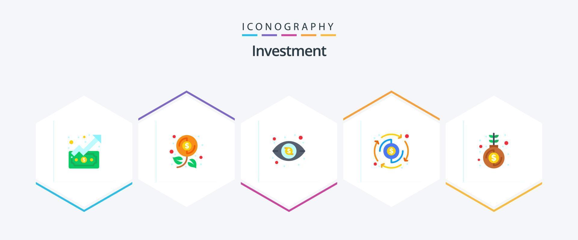 investering 25 platt ikon packa Inklusive pengar. fond. dollar. överföra. betalning vektor