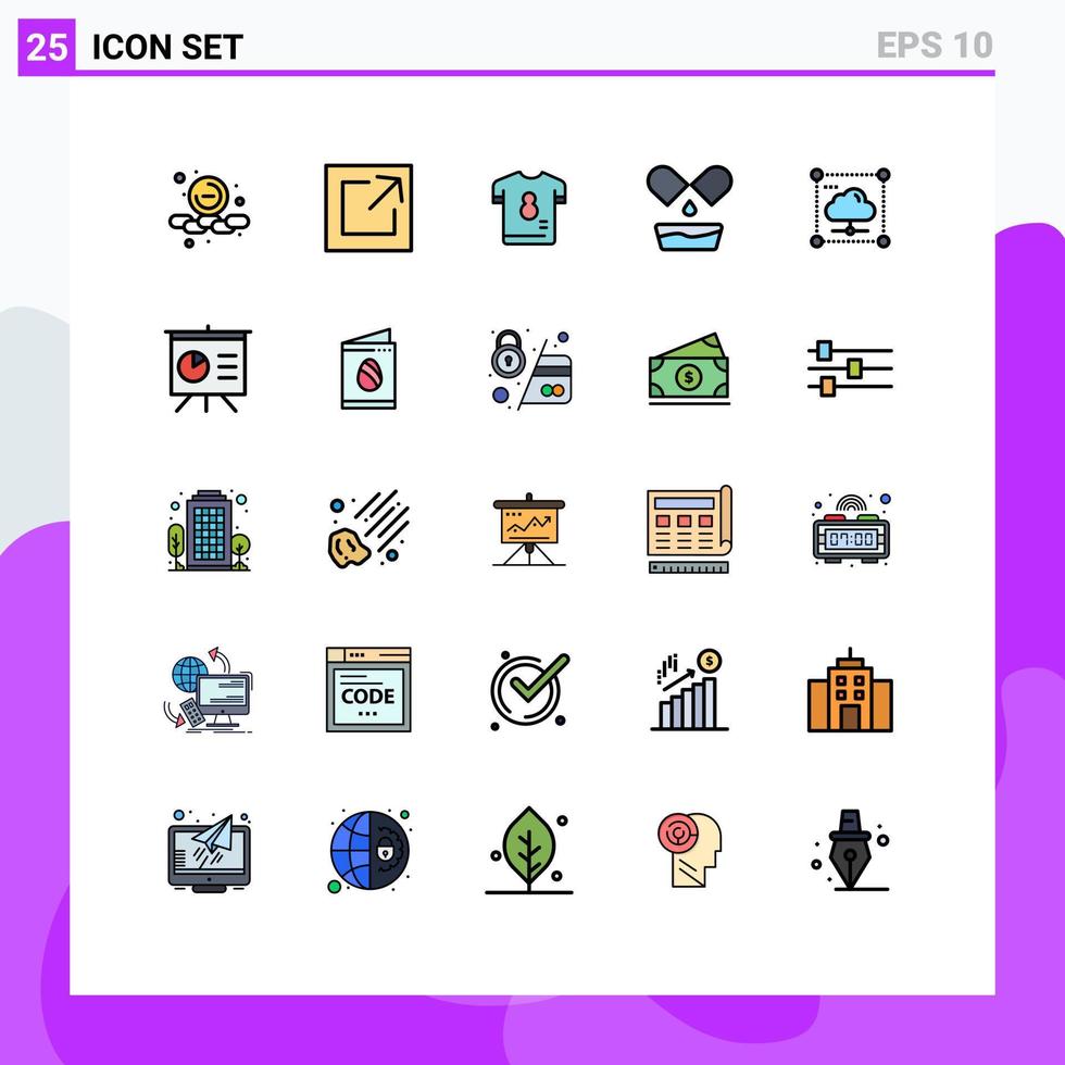 25 universell fylld linje platt Färg tecken symboler av data moln utrustning piller läkemedel redigerbar vektor design element