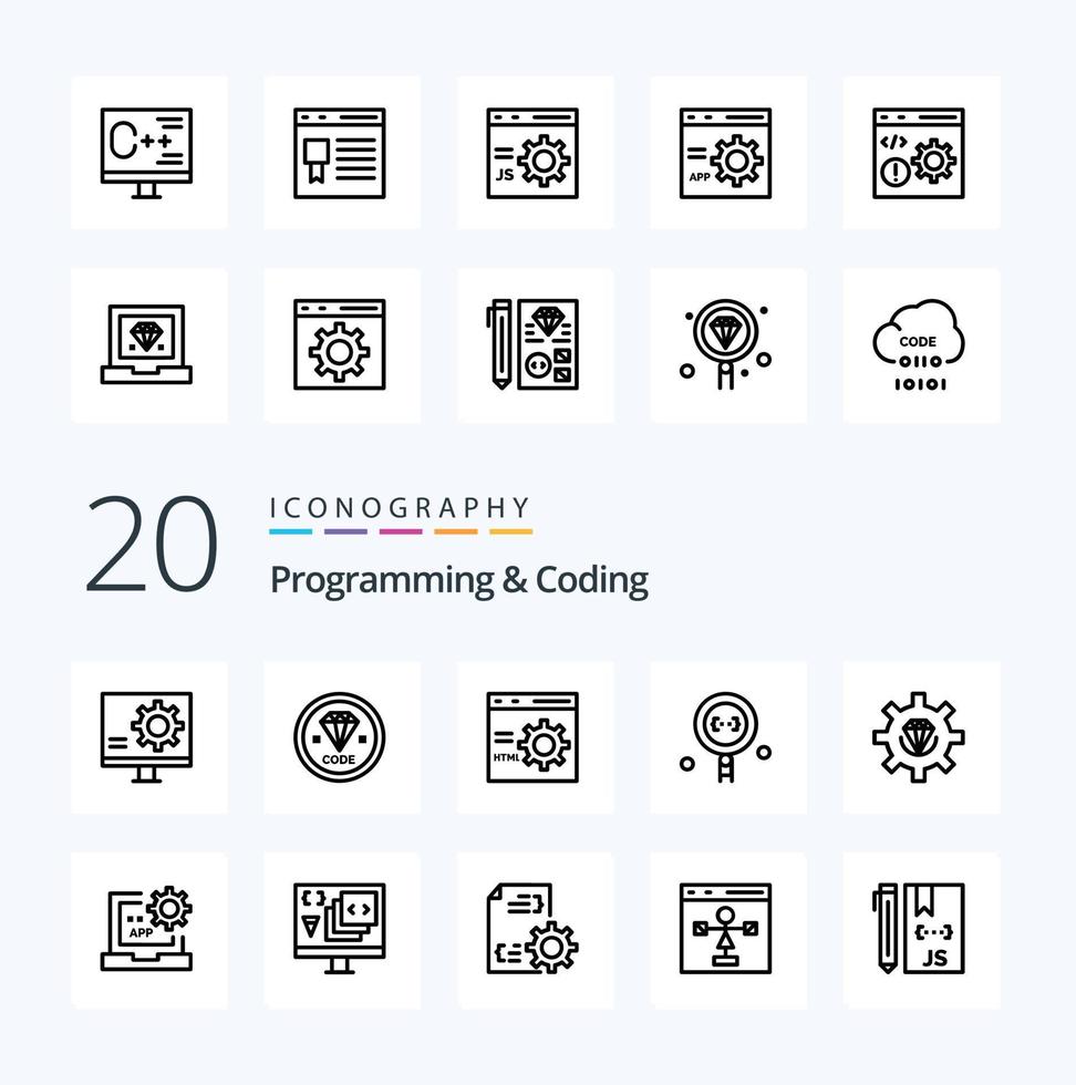 20 programmering och kodning linje ikon packa tycka om utveckling browser utveckling programmering utveckla vektor
