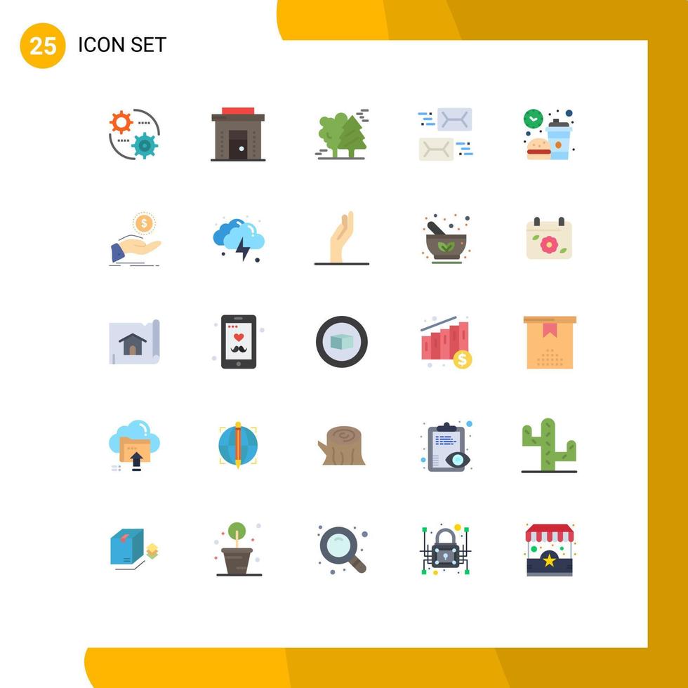 25 universell platt färger uppsättning för webb och mobil tillämpningar brev kommunikation affär adress tall träd redigerbar vektor design element