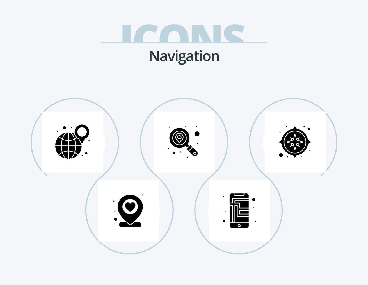 Navigation Glyphe Symbol Pack 5 Symbol Design. . GPS. Globus. Kompass. Suche vektor