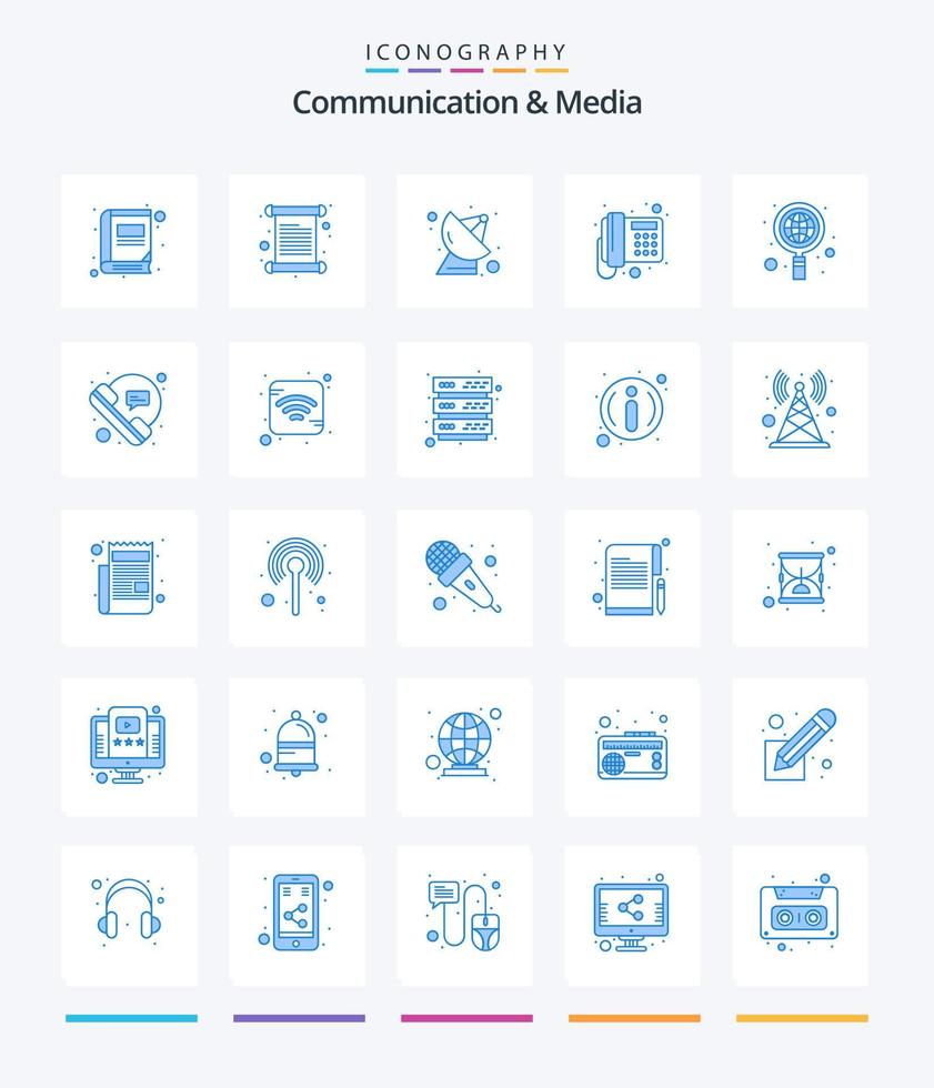 kreativ kommunikation och media 25 blå ikon packa sådan som global. telefon. satellit. telefon. kommunikation vektor