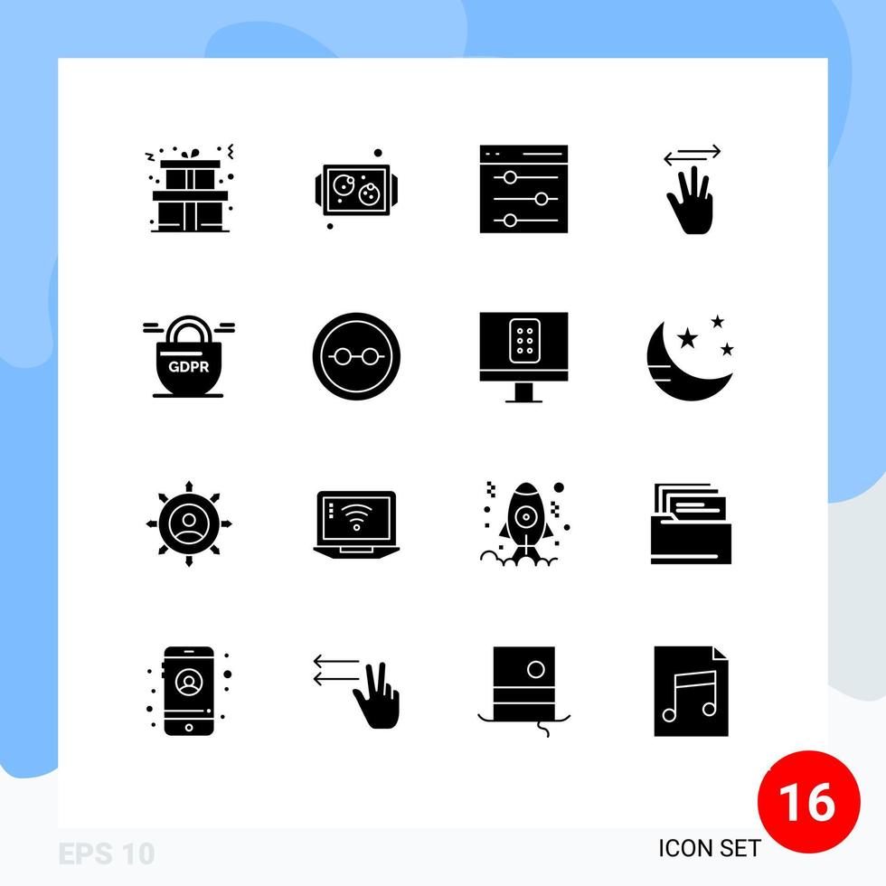 Piktogramm einstellen von 16 einfach solide Glyphen von gdpr richtig Schnittstelle links Hand Mauszeiger editierbar Vektor Design Elemente
