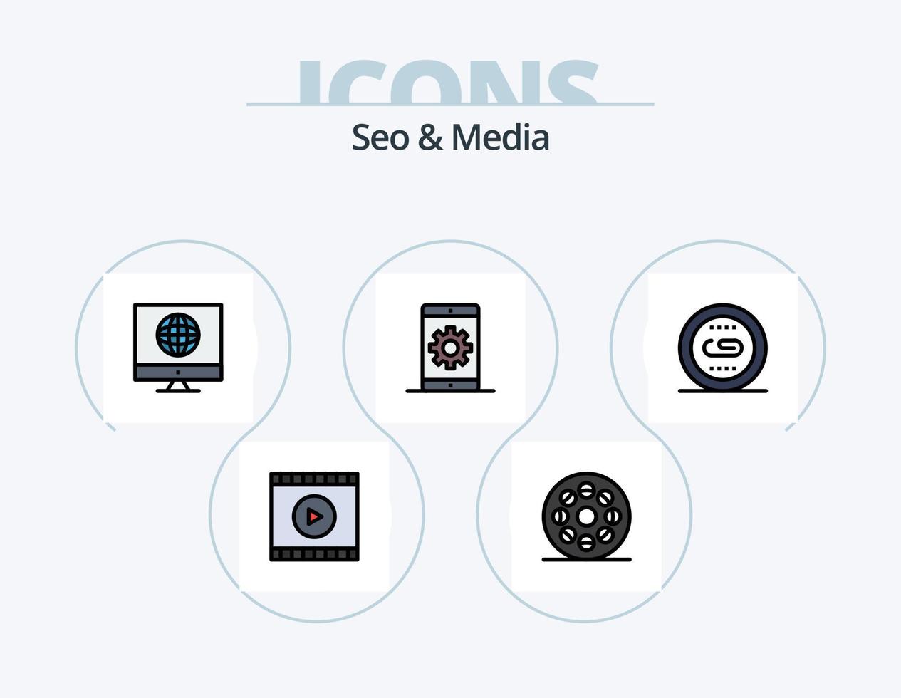 seo och media linje fylld ikon packa 5 ikon design. video. media. webbplats. audio. optimering vektor